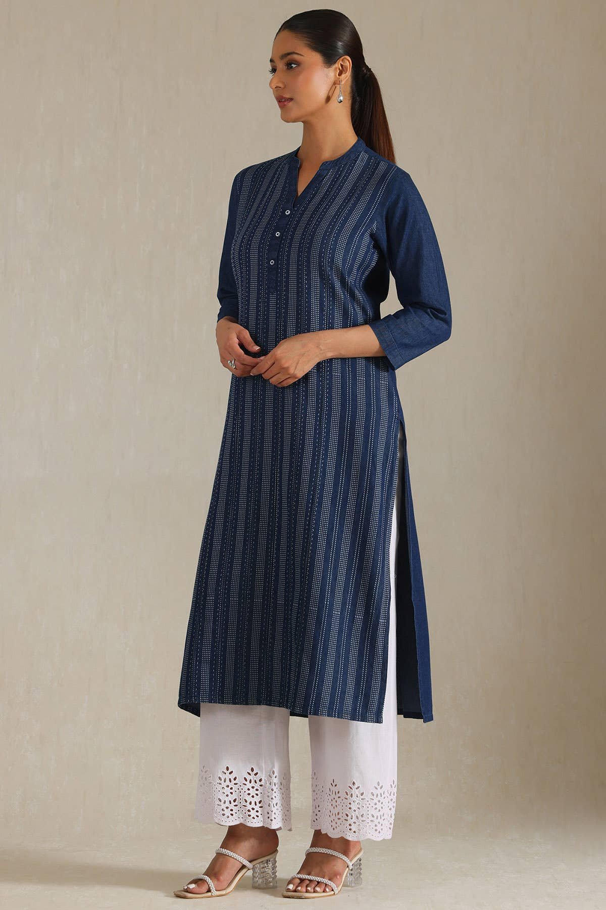 Indigo Denim Dots Kurta With Thread Work - Image 3