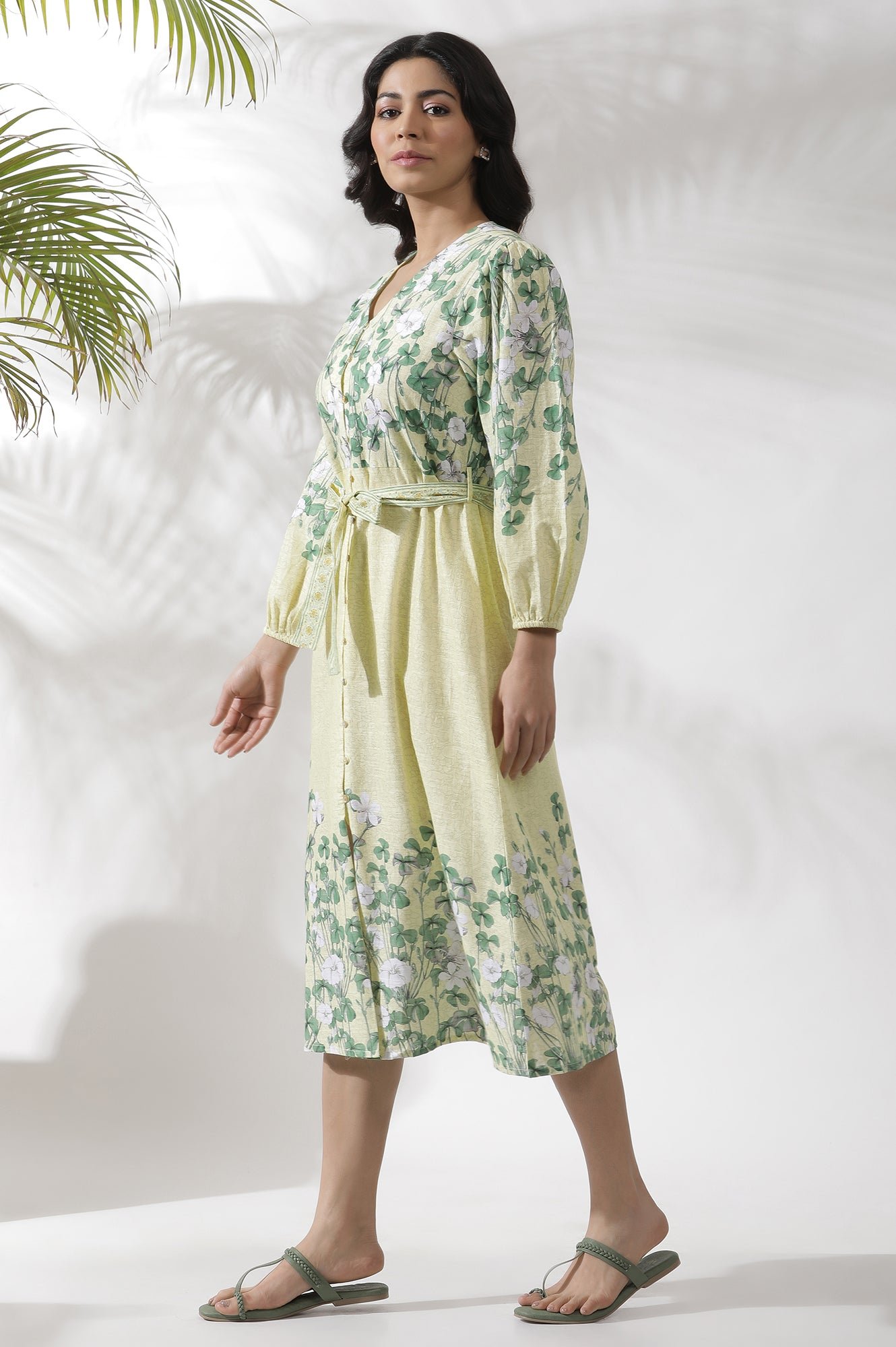 Yellow Floral Printed Shirt Dress - Image 9